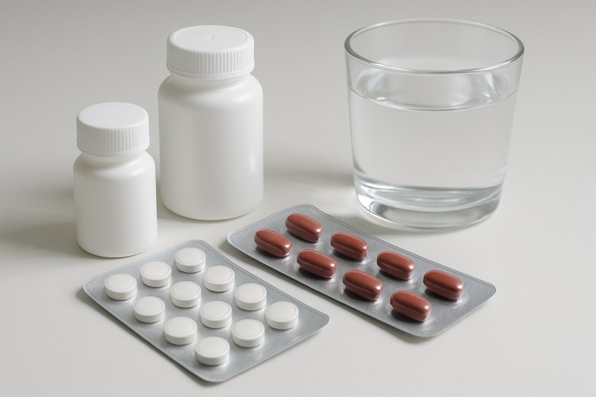 Упаковки лекарств, собранные для показа врачу перед осмотром